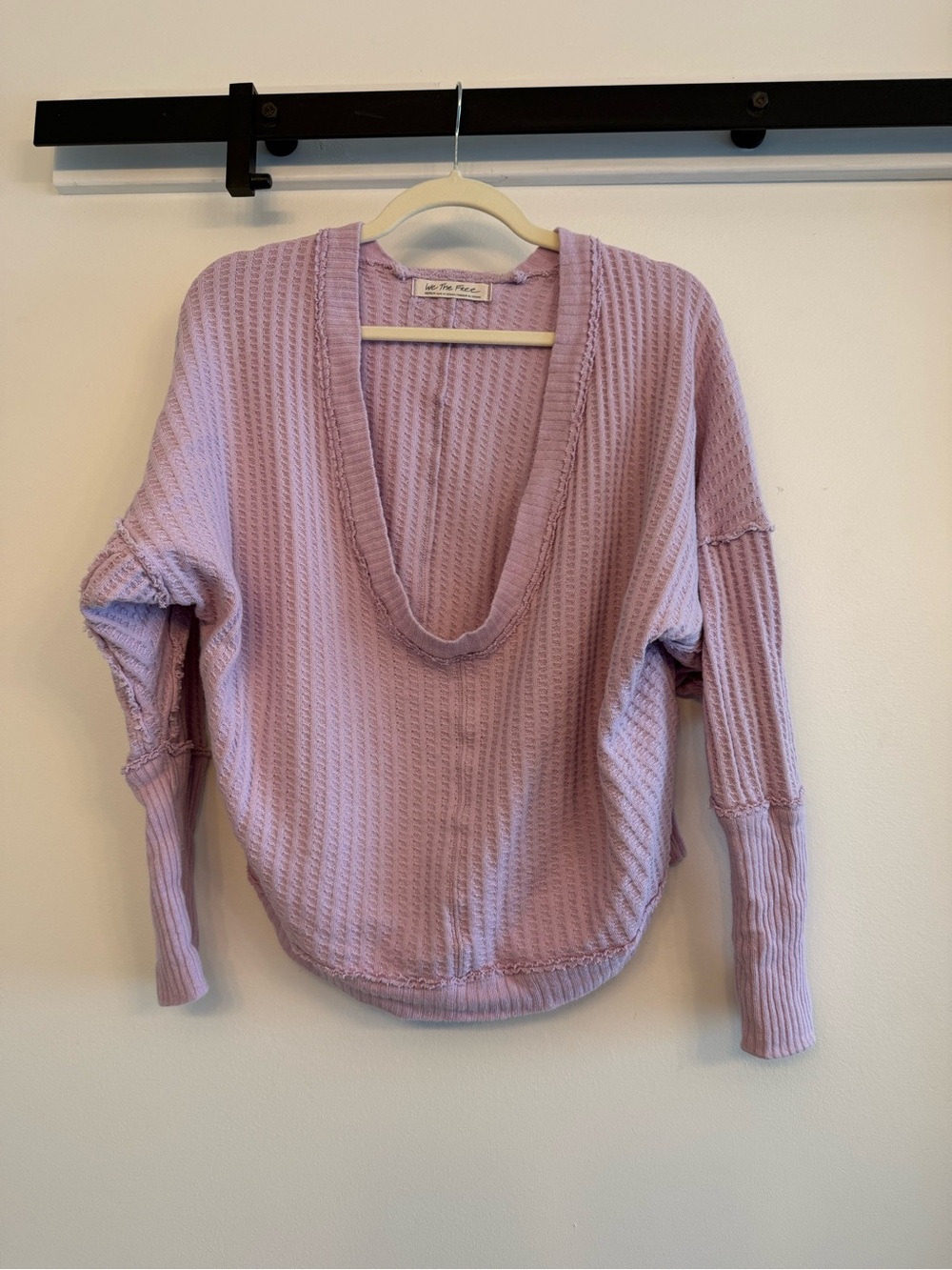 We The Free Lilac Waffle-Knit Deep V Shirt